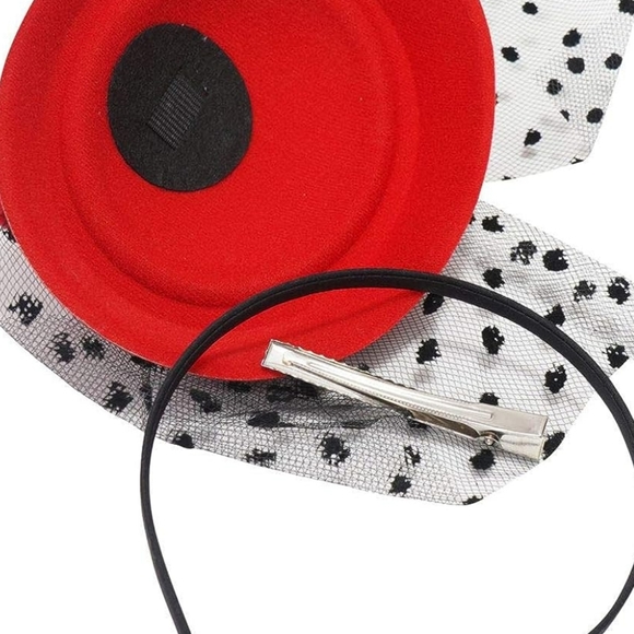 Beloved Millinery Gorgeous Black Red Pillbox 3PC Dotted Lace Fascinator